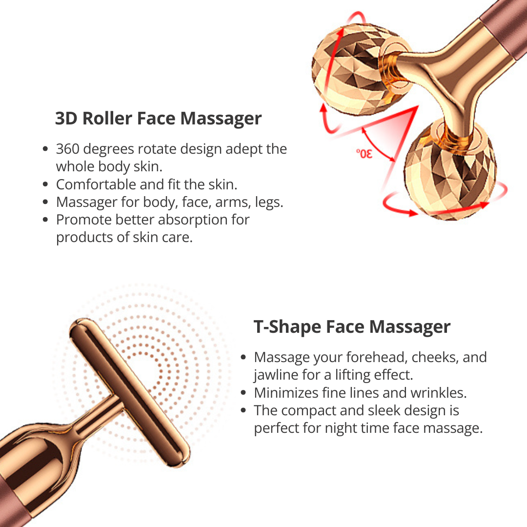 2-in-1 Electric Facial Massager – T-Shape & 3D Roller