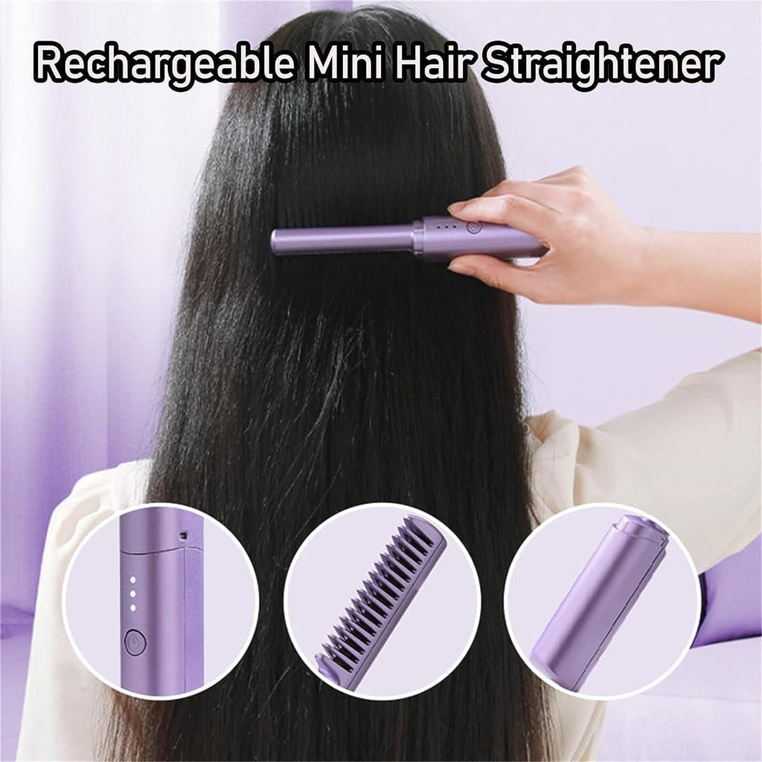 2 in 1 Rechargeable Hair Straightening Electric Brush For Men and Women
