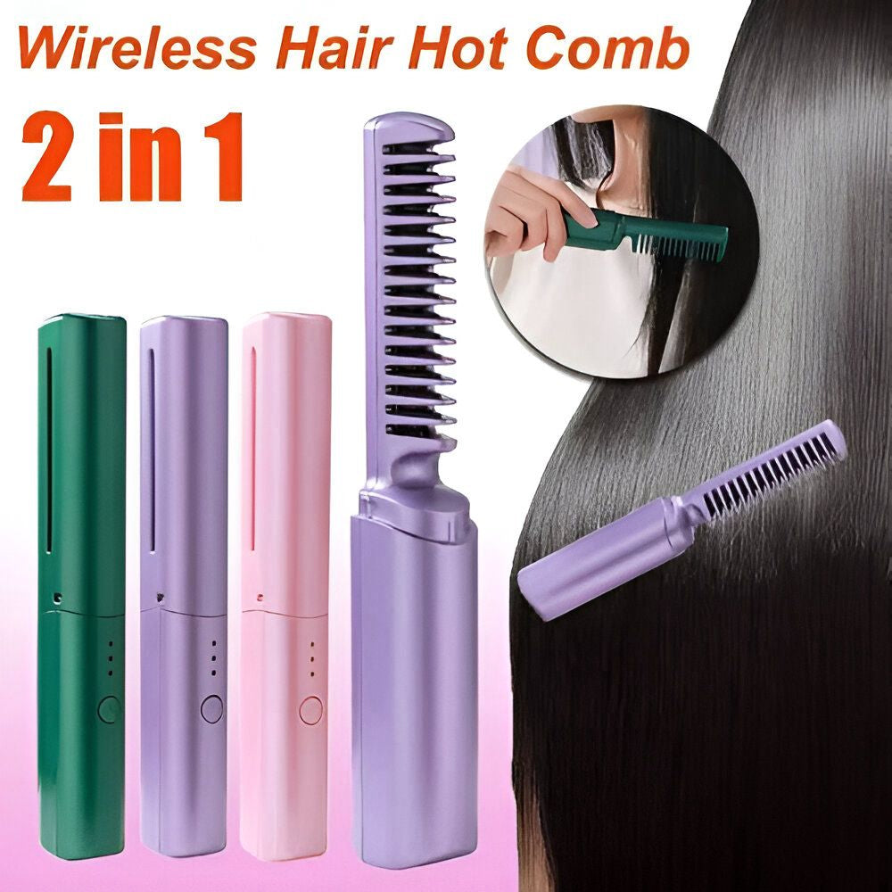 2 in 1 Rechargeable Hair Straightening Electric Brush For Men and Women