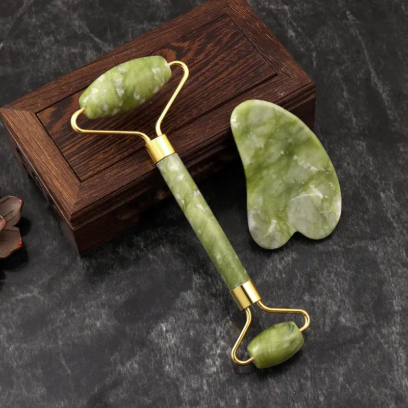 Jade Roller & Gua Sha Set - Facial Massage Tools