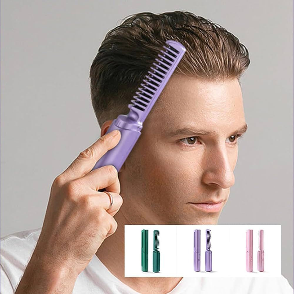 2 in 1 Rechargeable Hair Straightening Electric Brush For Men and Women