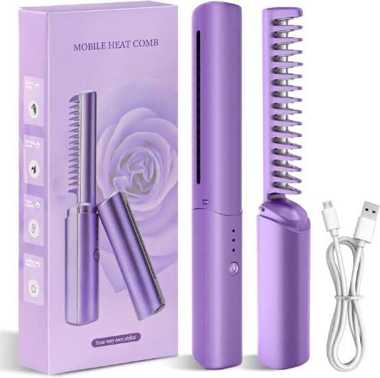 2 in 1 Rechargeable Hair Straightening Electric Brush For Men and Women
