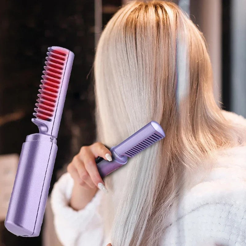 2 in 1 Rechargeable Hair Straightening Electric Brush For Men and Women