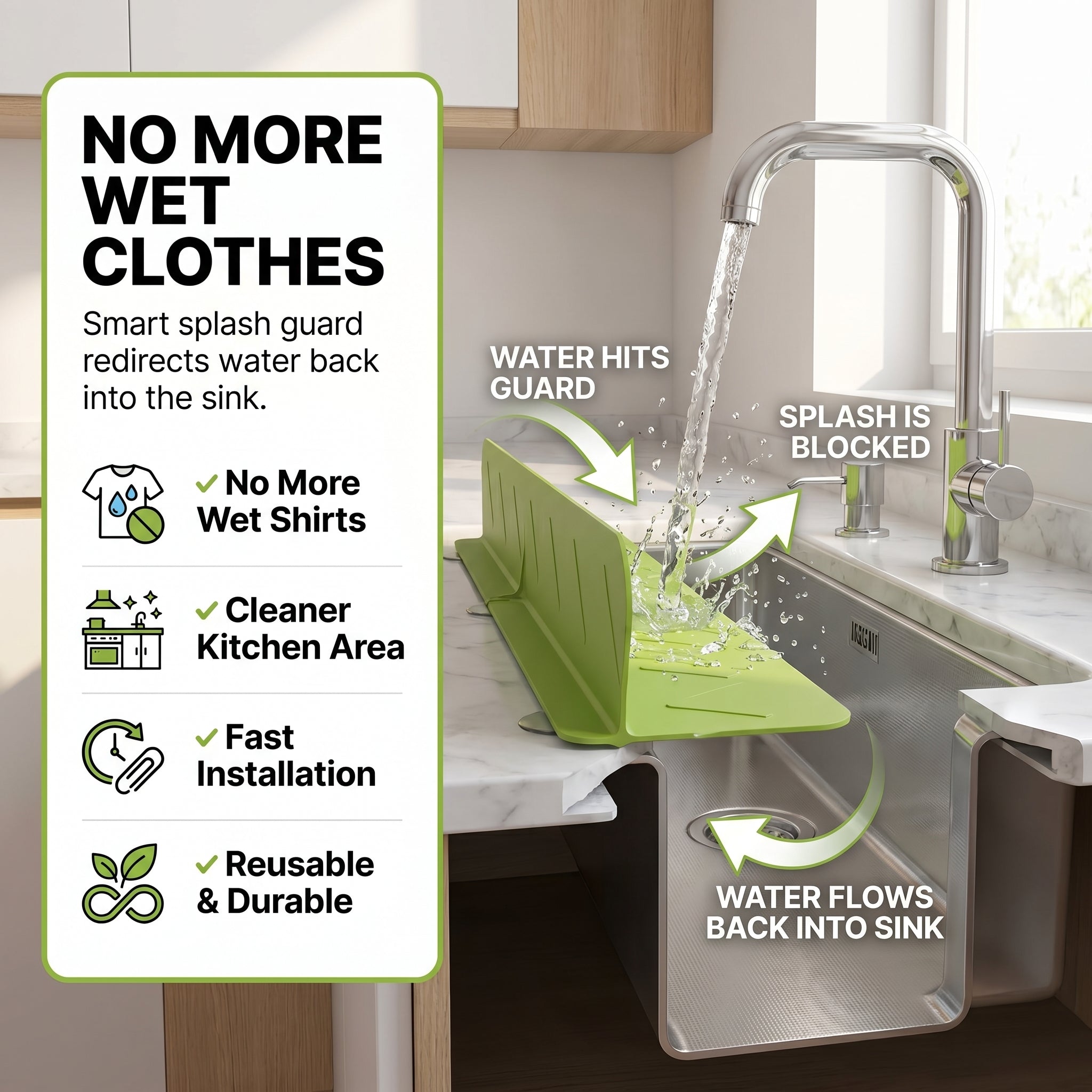 SplashShield™ Kitchen Sink Splash Guard with Suction